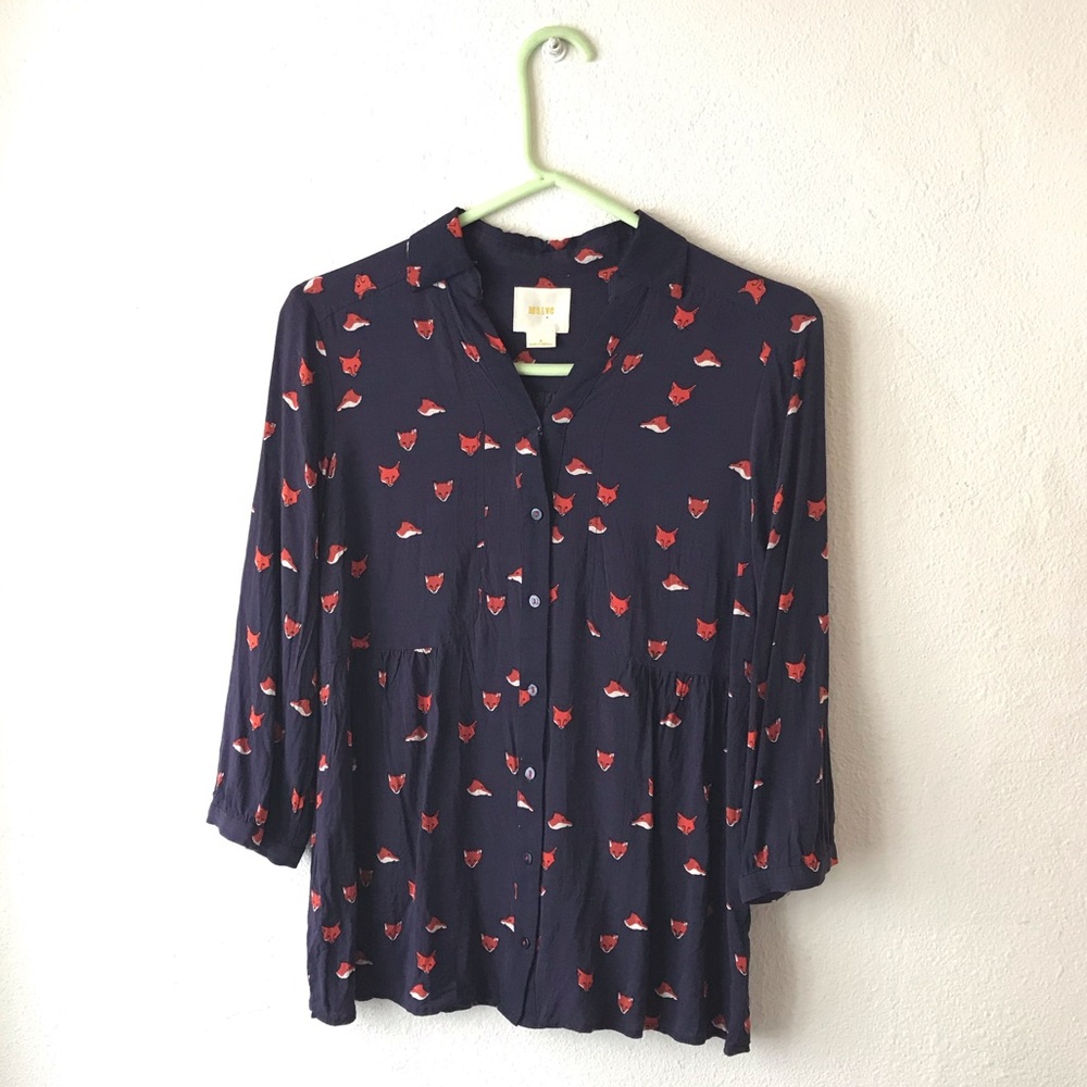 Anthropologie Maeve Woodland Walk Fox Head Blouse